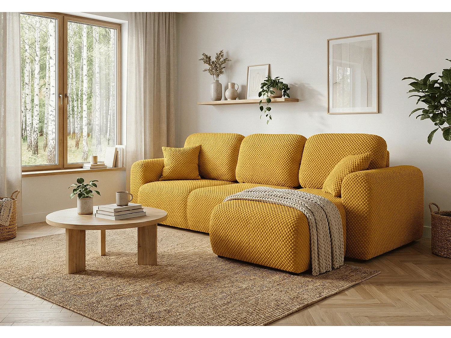 Canapé d’angle convertible élégant, version droite, BINGO L, 245 × 148 × 87 cm, en tissu Pop 7 orange