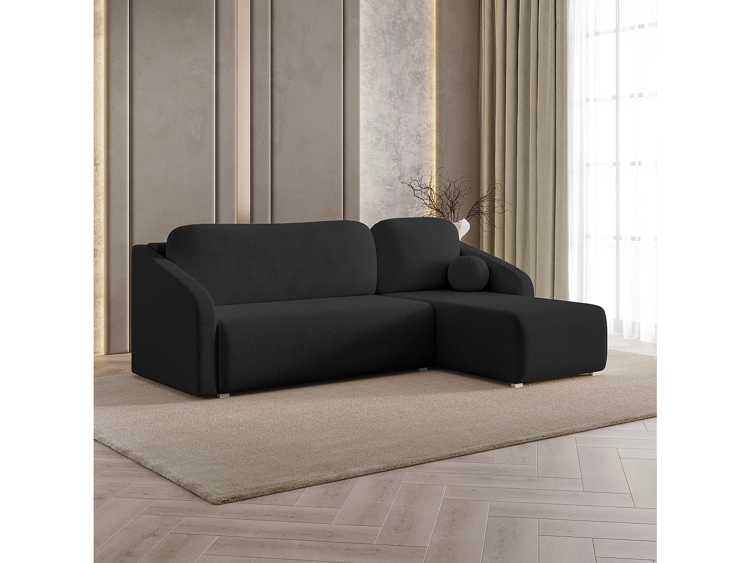 Hoekbank MARELLO van fluweel met slaapfunctie Schwarz