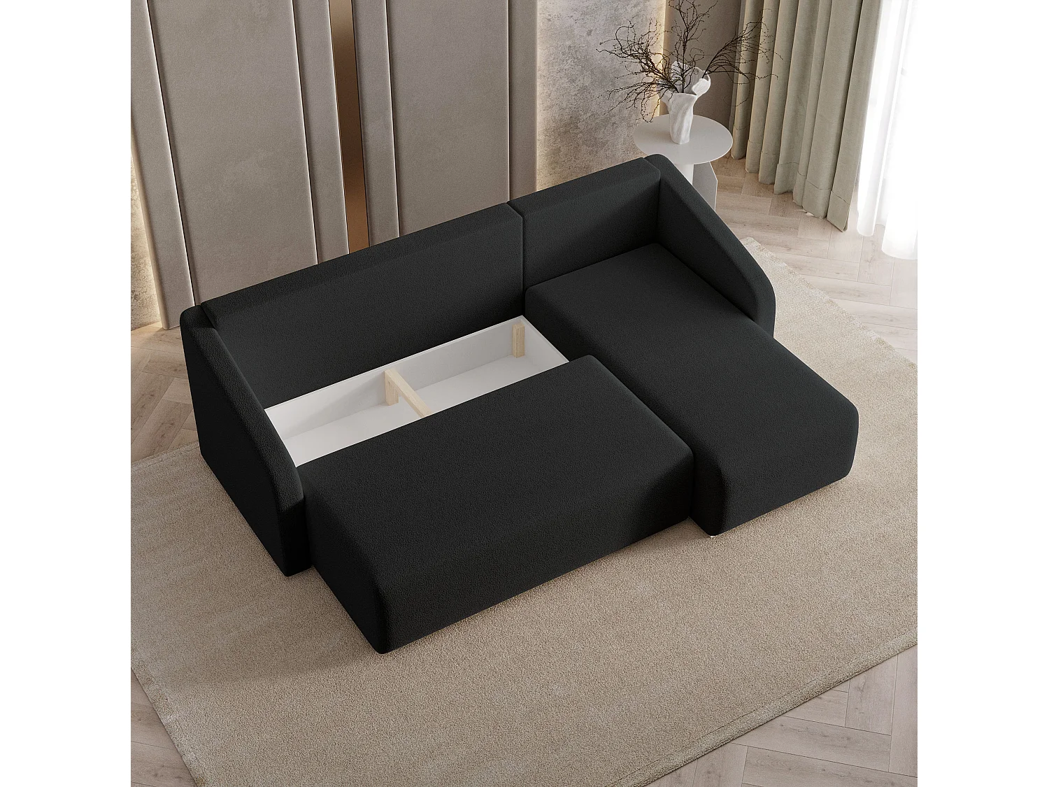 Hoekbank MARELLO van fluweel met slaapfunctie Schwarz