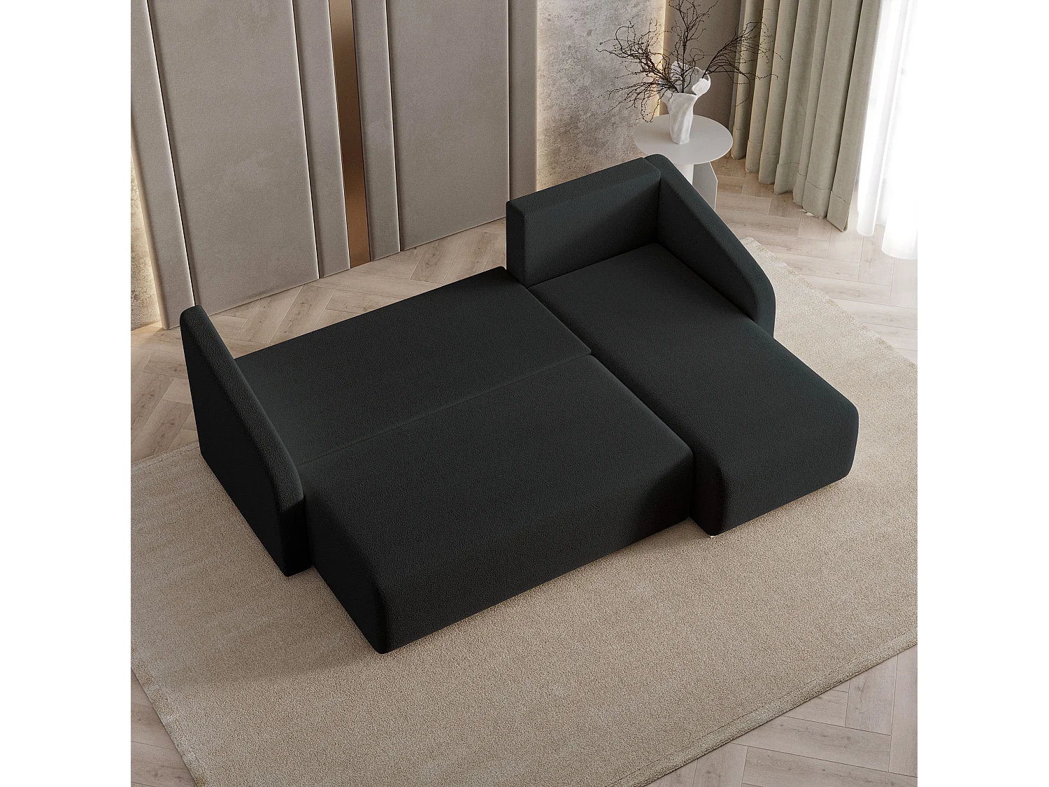 Hoekbank MARELLO van fluweel met slaapfunctie Schwarz