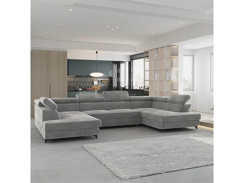 Canapé d'angle VINTESSA Gris clair en velours avec fonction de couchage