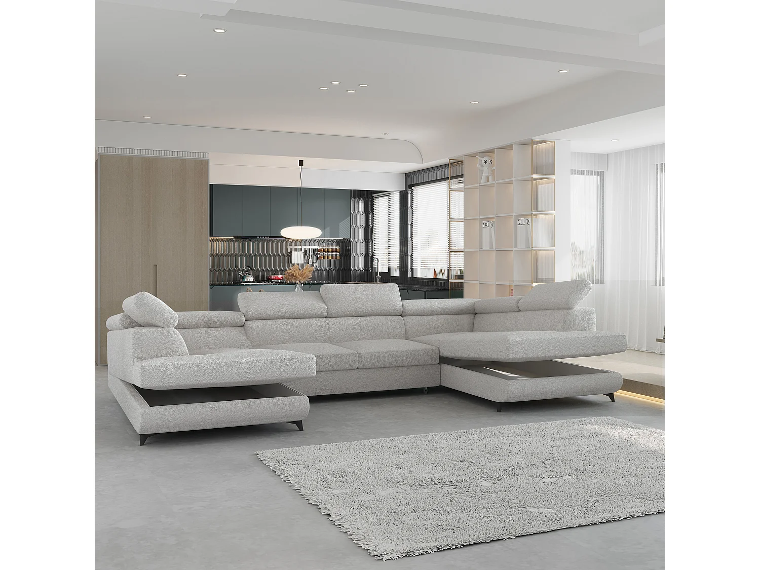 Hoekbank VINTESSA van fluweel met slaapfunctie Beige