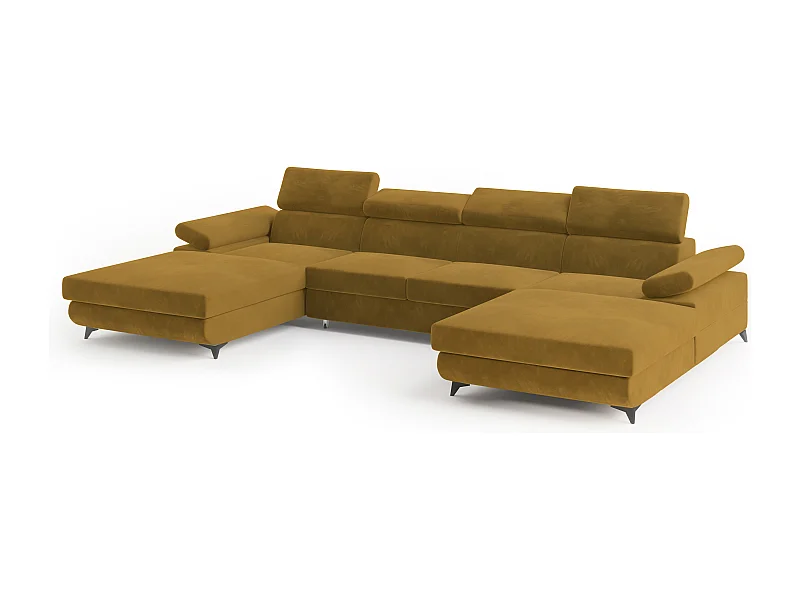 Hoekbank DETTI van fluweel met slaapfunctie Gelb