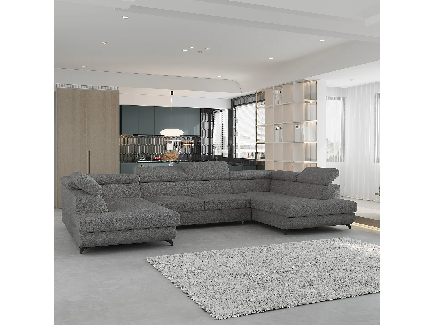Canapé d'angle VINTESSA Gris en bouclé avec fonction de couchage