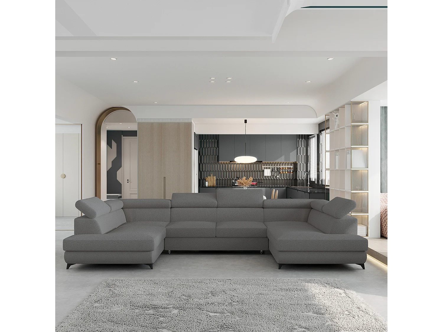 Canapé d'angle VINTESSA Gris en bouclé avec fonction de couchage