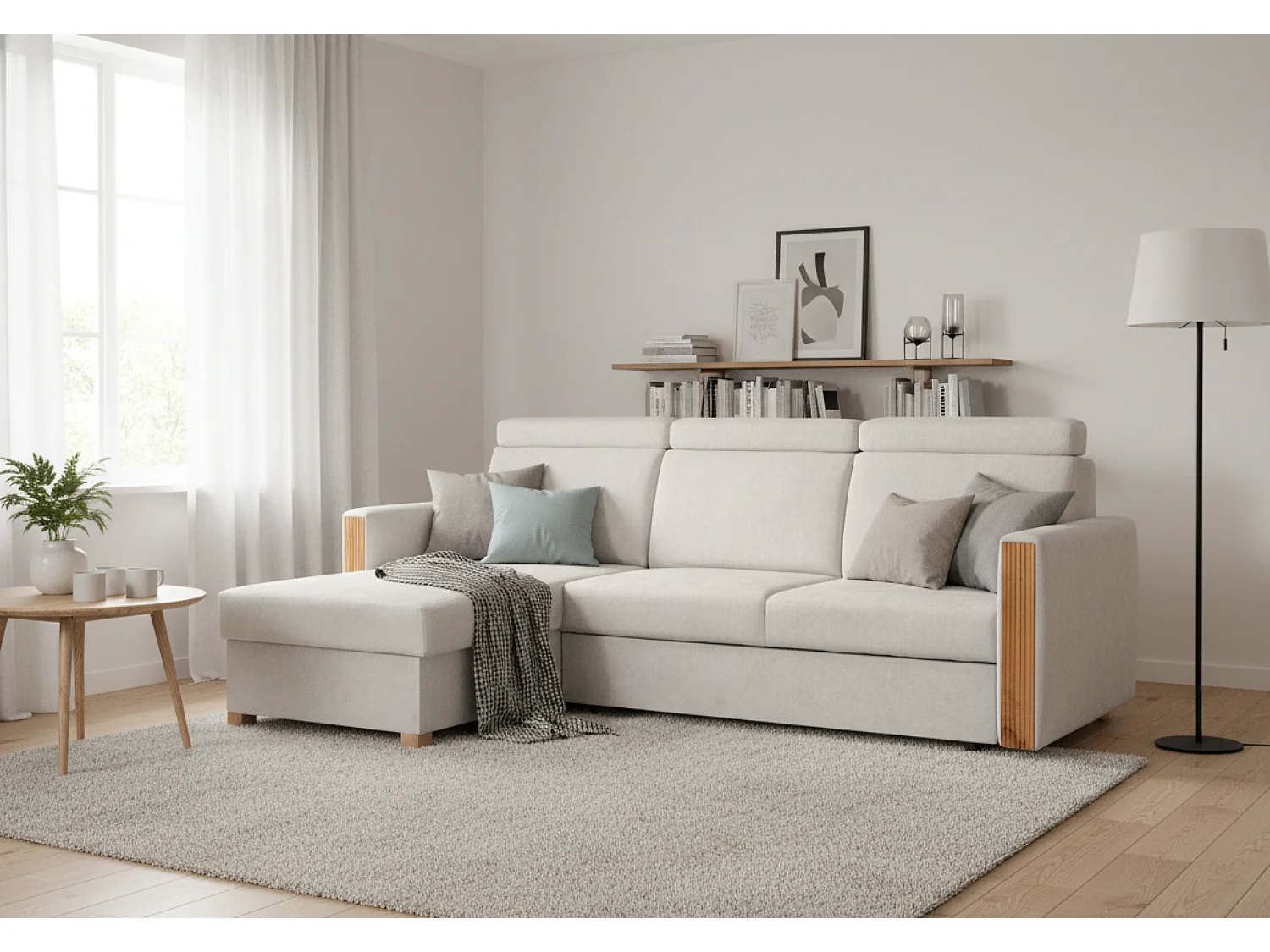 Canapé d’angle convertible gauche TANIA 261x160x103 cm en tissu GERRA 65 gris