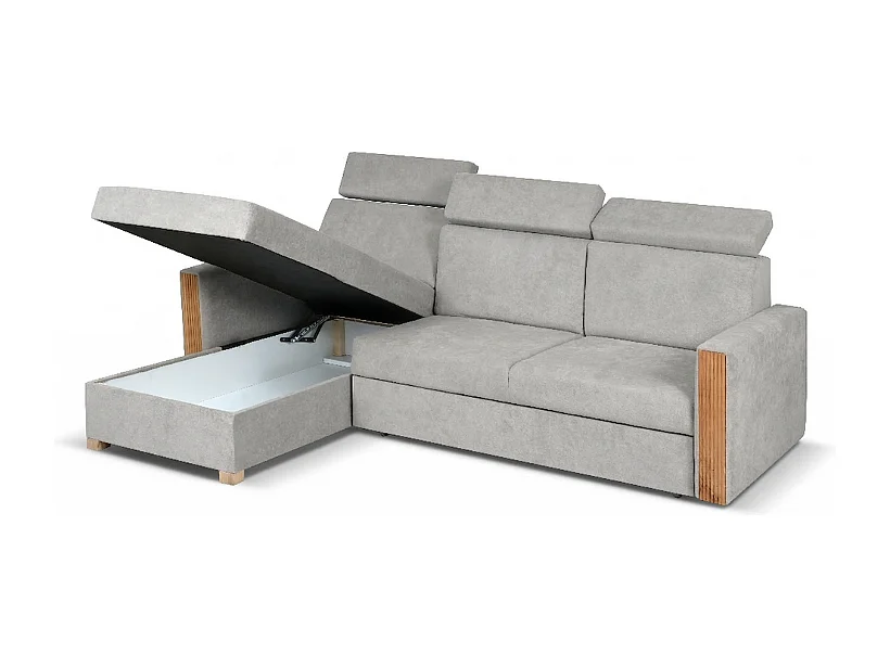 Canapé d’angle convertible gauche TANIA 261x160x103 cm en tissu GERRA 65 gris