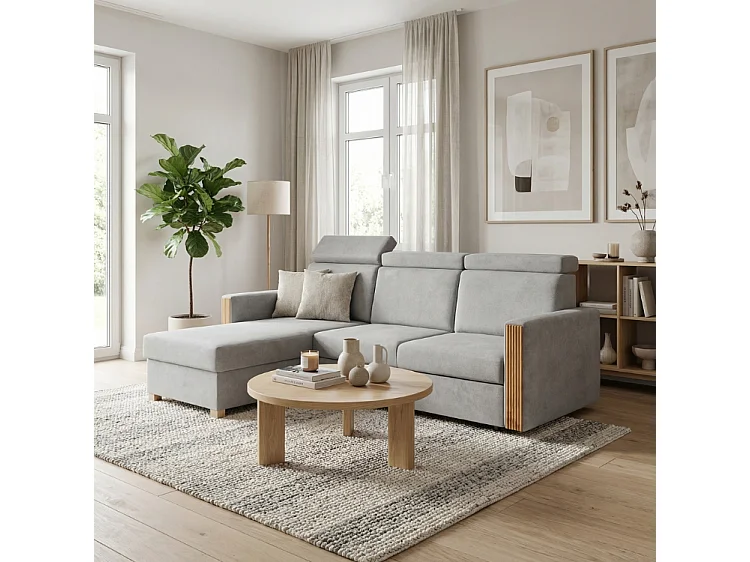 Stylowy narożnik rozkładany lewostronny TANIA 261x160x103 cm w tkaninie GERRA 70 szarej