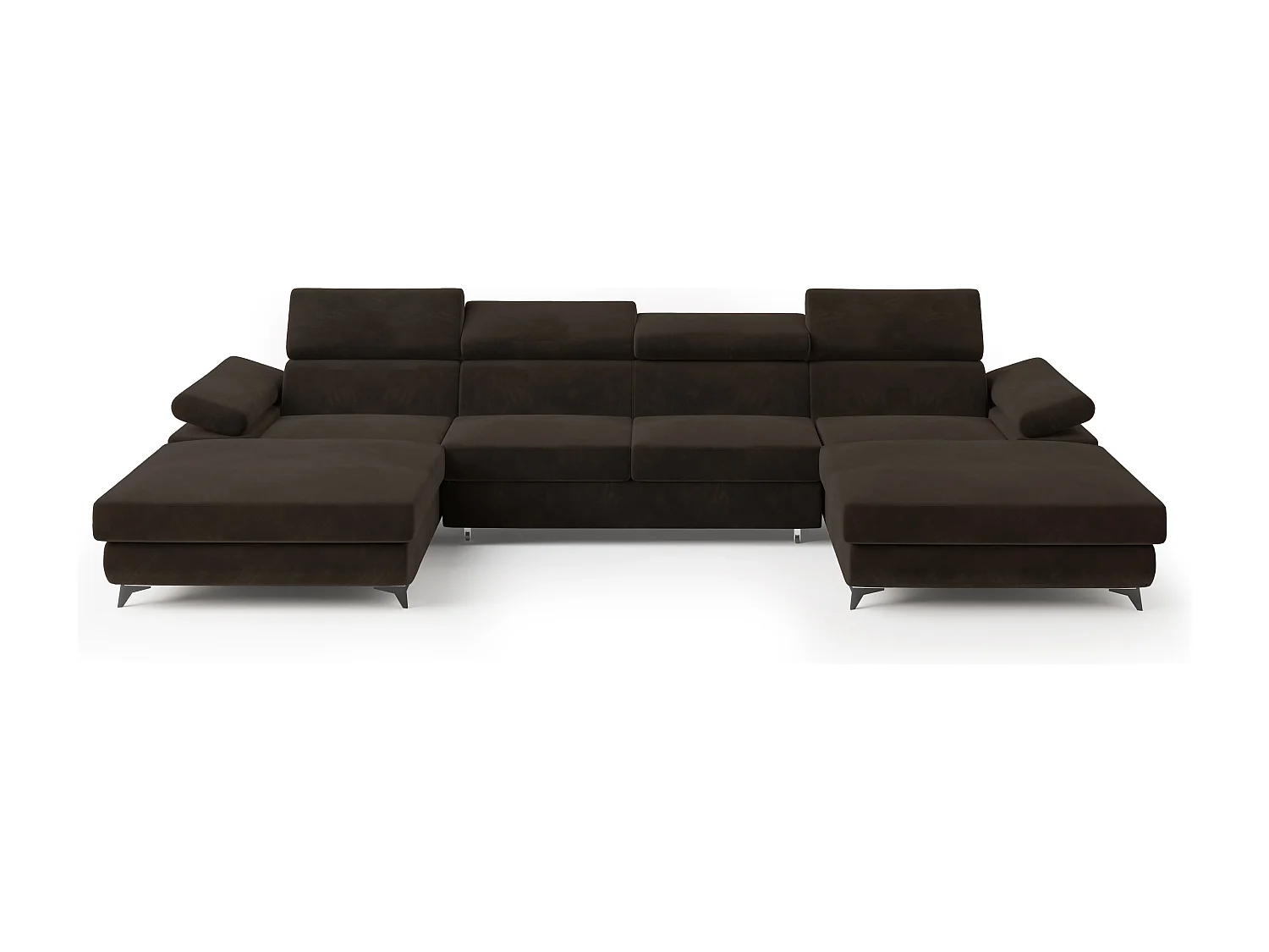 Hoekbank DETTI van fluweel met slaapfunctie Braun