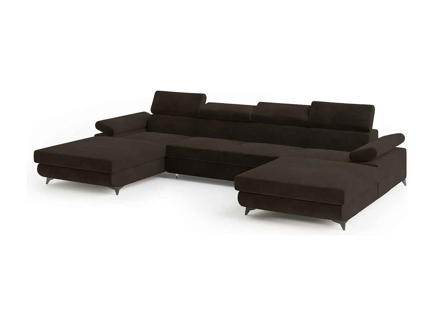 Canapé d'angle DETTI Marron en velours avec fonction de couchage
