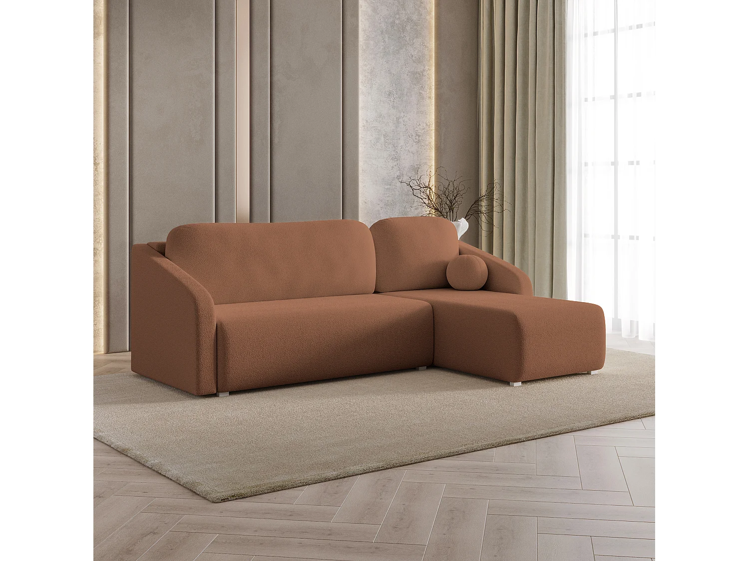 Hoekbank MARELLO van fluweel met slaapfunctie Orange