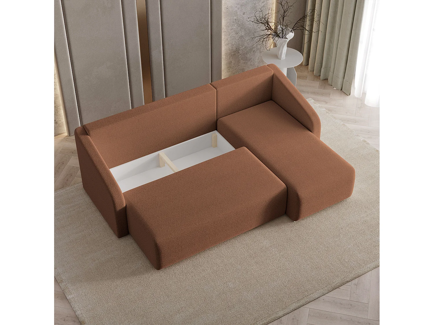 Hoekbank MARELLO van fluweel met slaapfunctie Orange