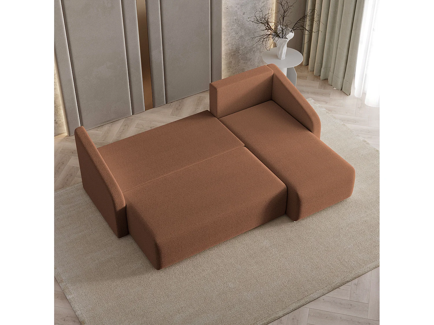 Hoekbank MARELLO van fluweel met slaapfunctie Orange