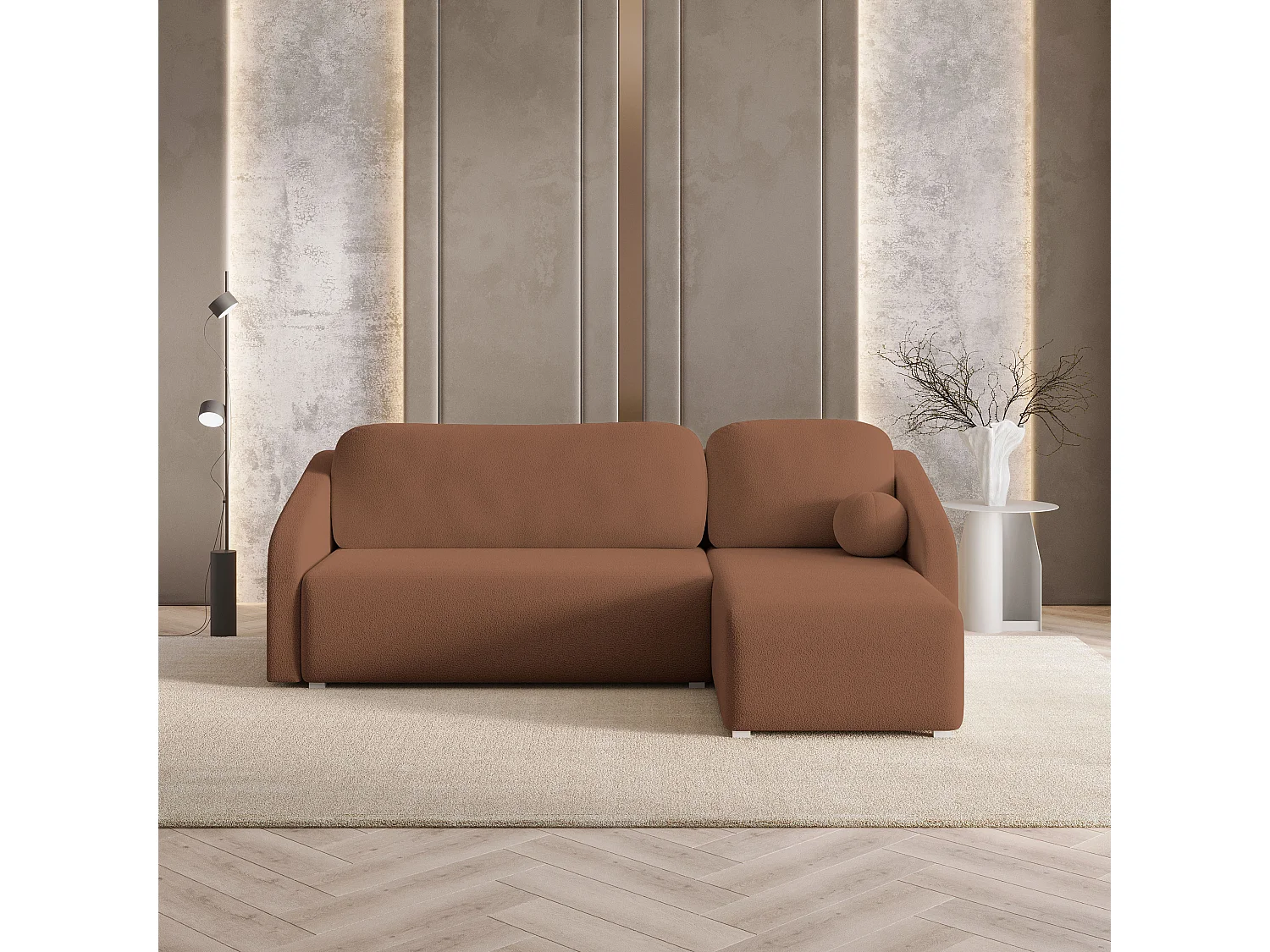 Hoekbank MARELLO van fluweel met slaapfunctie Orange