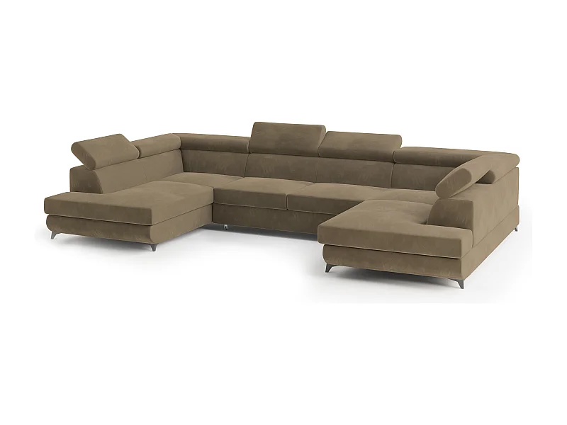 Hoekbank VINTESSA van fluweel met slaapfunctie Beige