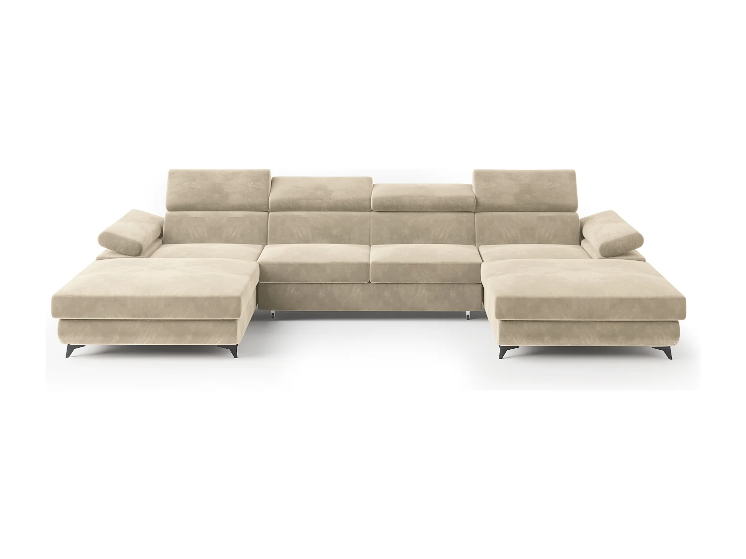 Hoekbank DETTI van fluweel met slaapfunctie Creme