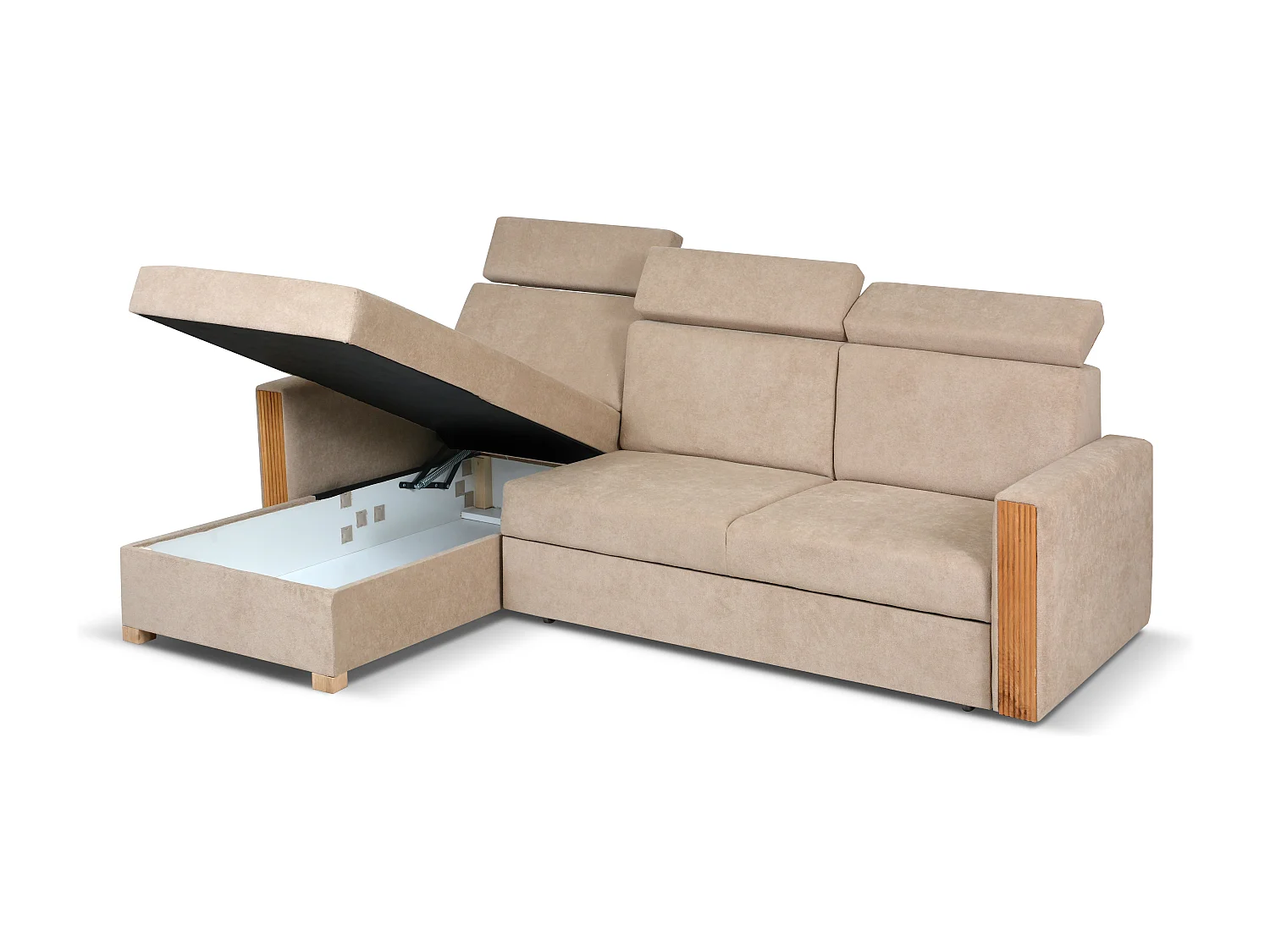 Canapé d’angle convertible gauche TANIA 261x160x103 cm en tissu GERRA 80 beige