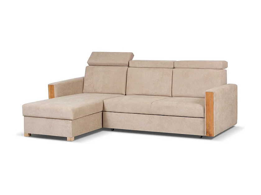 Canapé d’angle convertible gauche TANIA 261x160x103 cm en tissu GERRA 80 beige