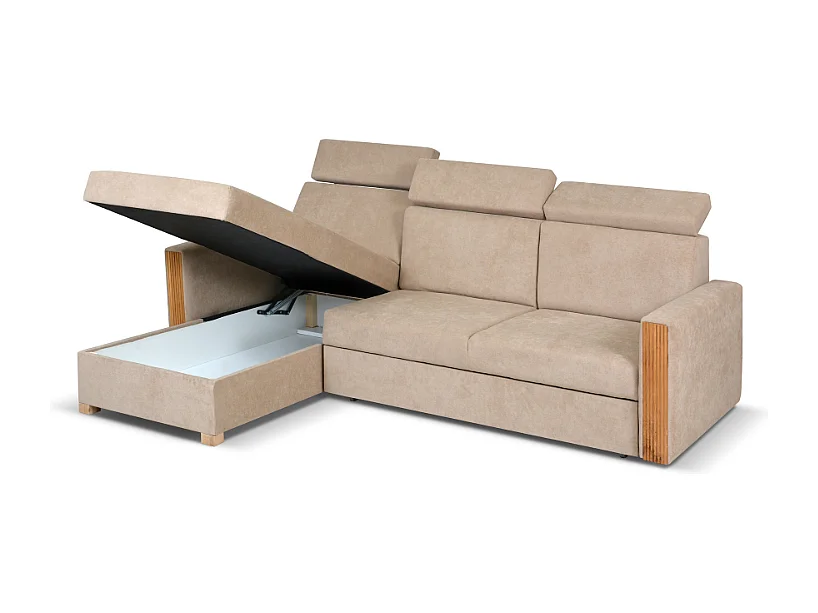 Canapé d’angle convertible gauche TANIA 261x160x103 cm en tissu GERRA 80 beige