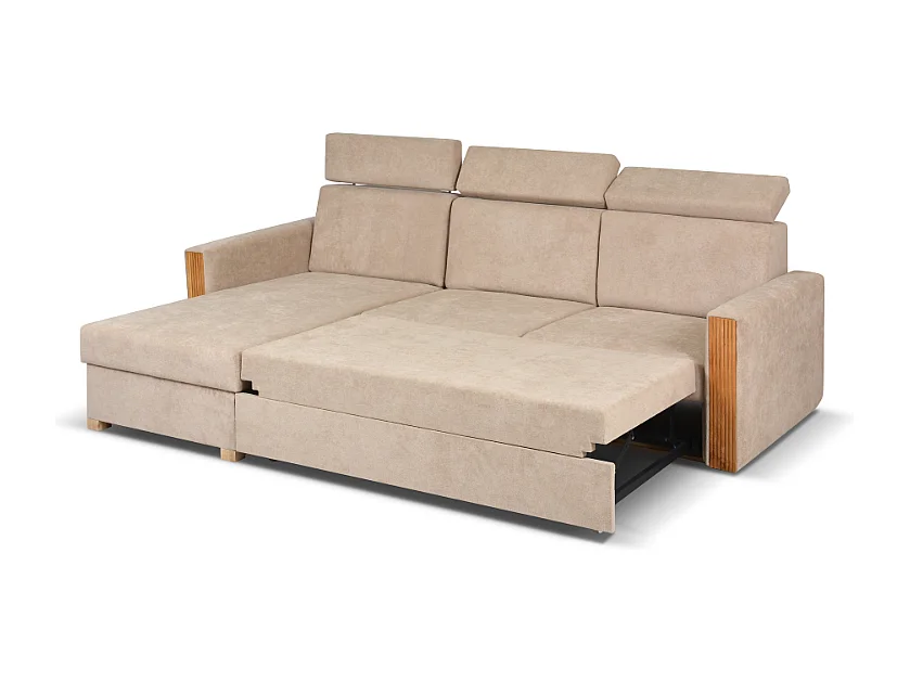 Stylowy narożnik rozkładany lewostronny TANIA 226x160x103 cm w tkaninie GERRA 80 beżowej