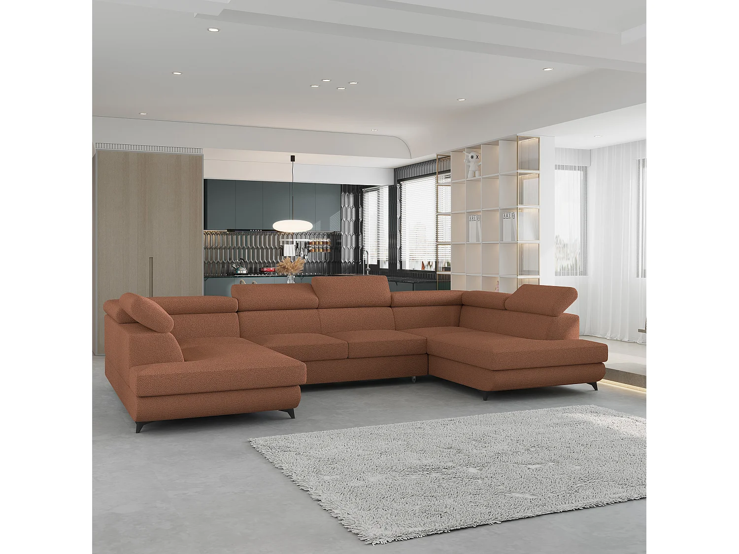 Canapé d'angle VINTESSA Cuivré en bouclé avec fonction de couchage