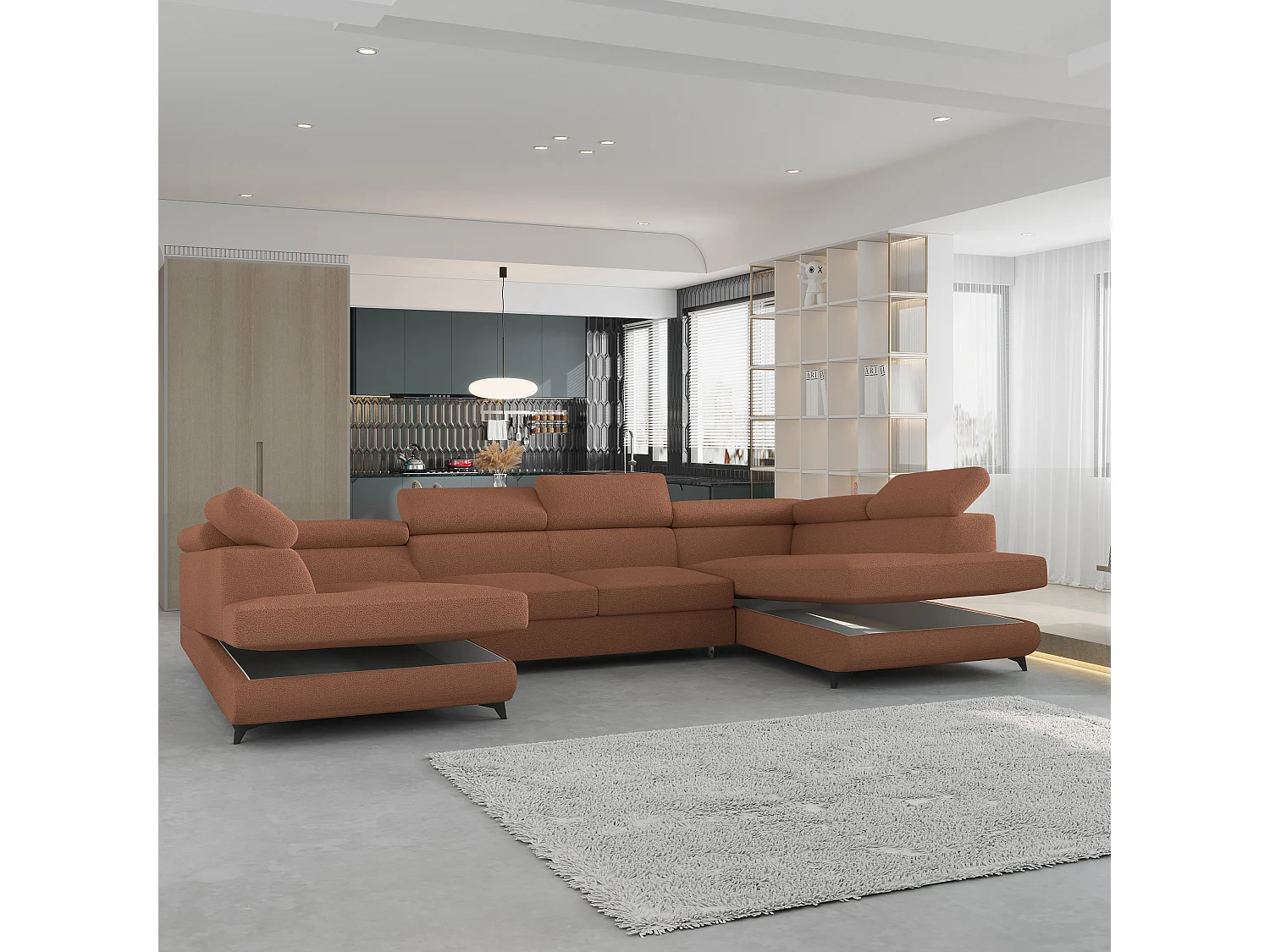 Canapé d'angle VINTESSA Cuivré en bouclé avec fonction de couchage