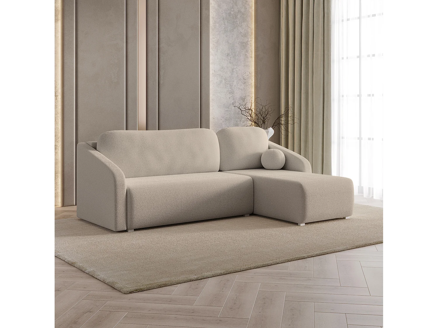 Hoekbank MARELLO van fluweel met slaapfunctie Beige