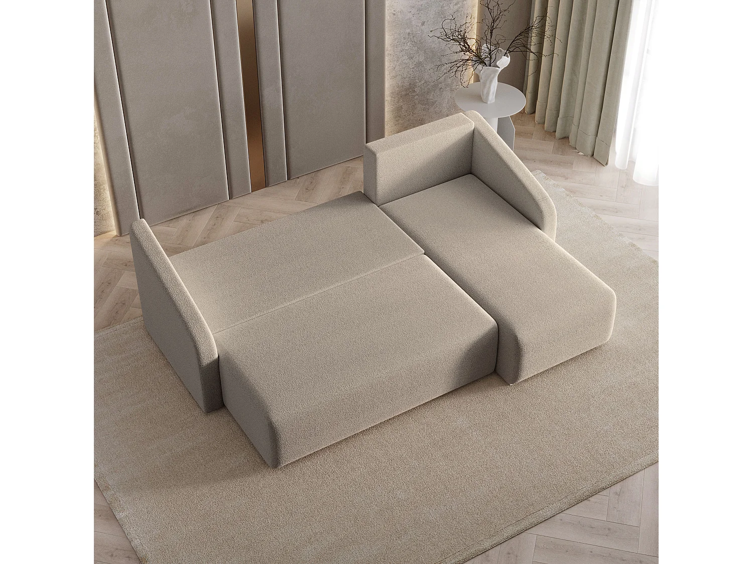 Hoekbank MARELLO van fluweel met slaapfunctie Beige