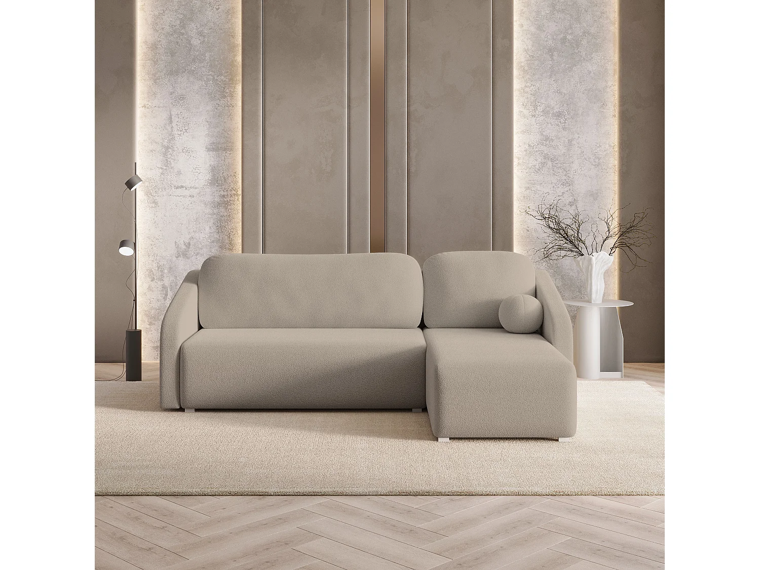 Hoekbank MARELLO van fluweel met slaapfunctie Beige