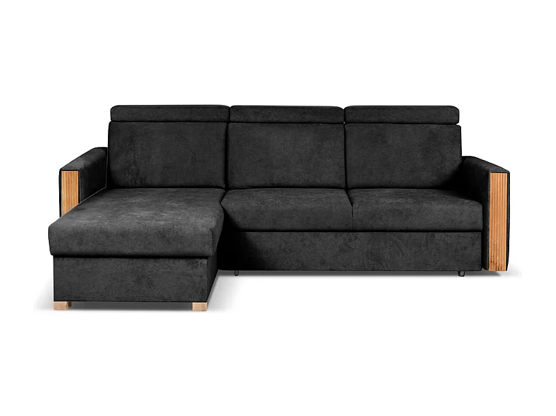 Canapé d’angle convertible gauche TANIA 261x160x103 cm en tissu GERRA 75 noir