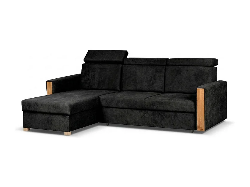 Canapé d’angle convertible gauche TANIA 261x160x103 cm en tissu GERRA 75 noir