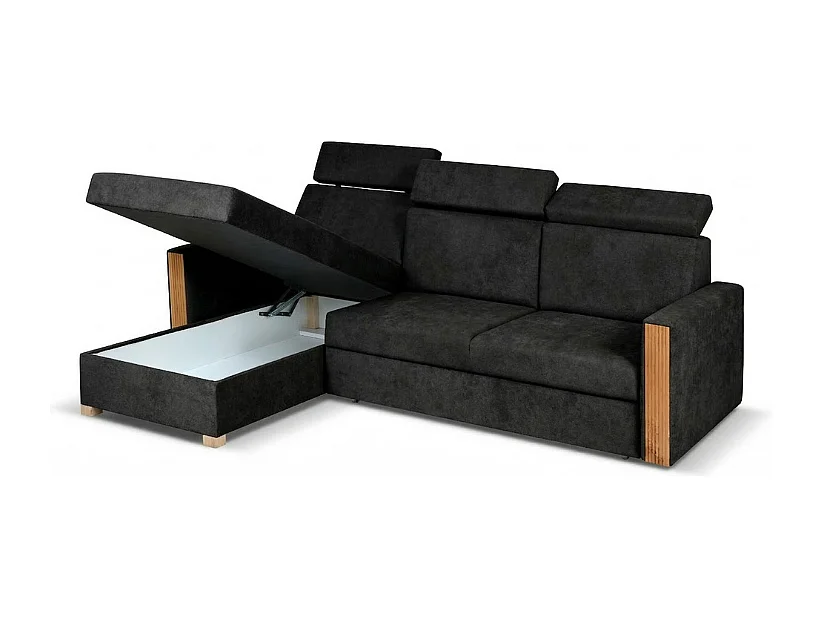 Canapé d’angle convertible gauche TANIA 261x160x103 cm en tissu GERRA 75 noir