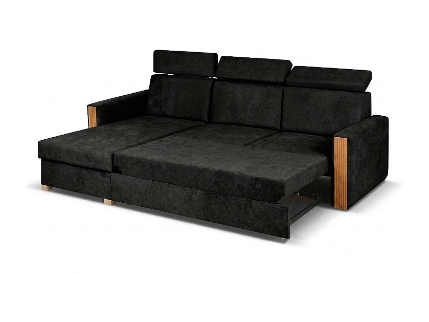 Canapé d’angle convertible gauche TANIA 261x160x103 cm en tissu GERRA 75 noir