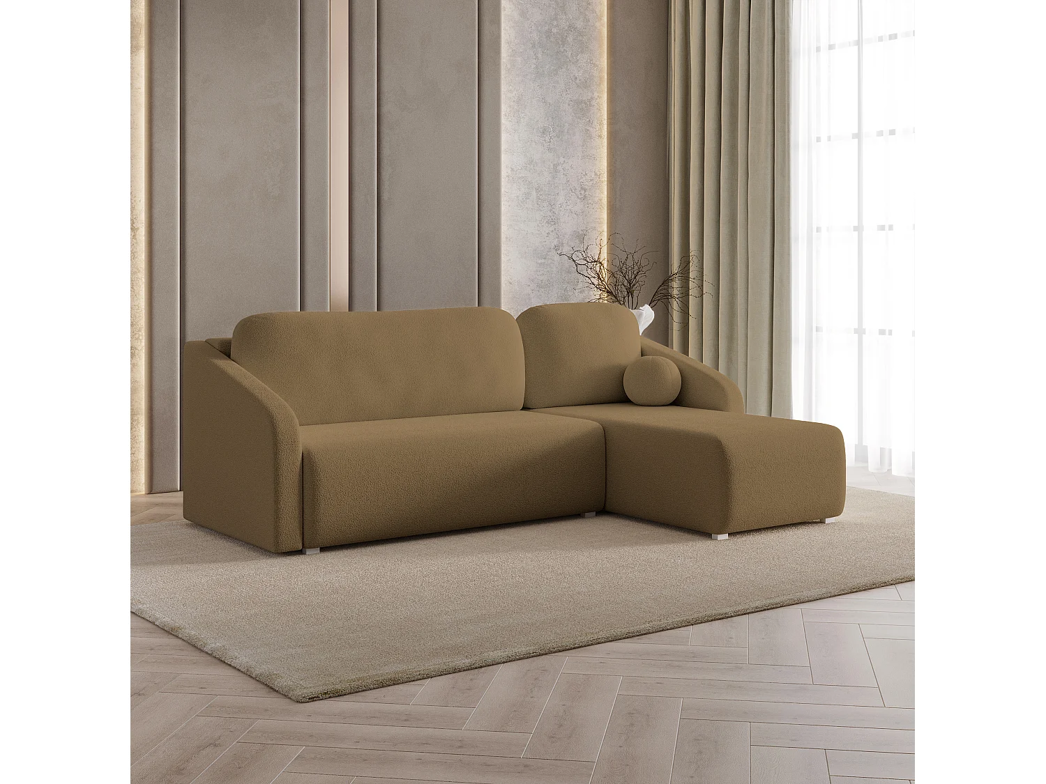 Hoekbank MARELLO van fluweel met slaapfunctie Orange