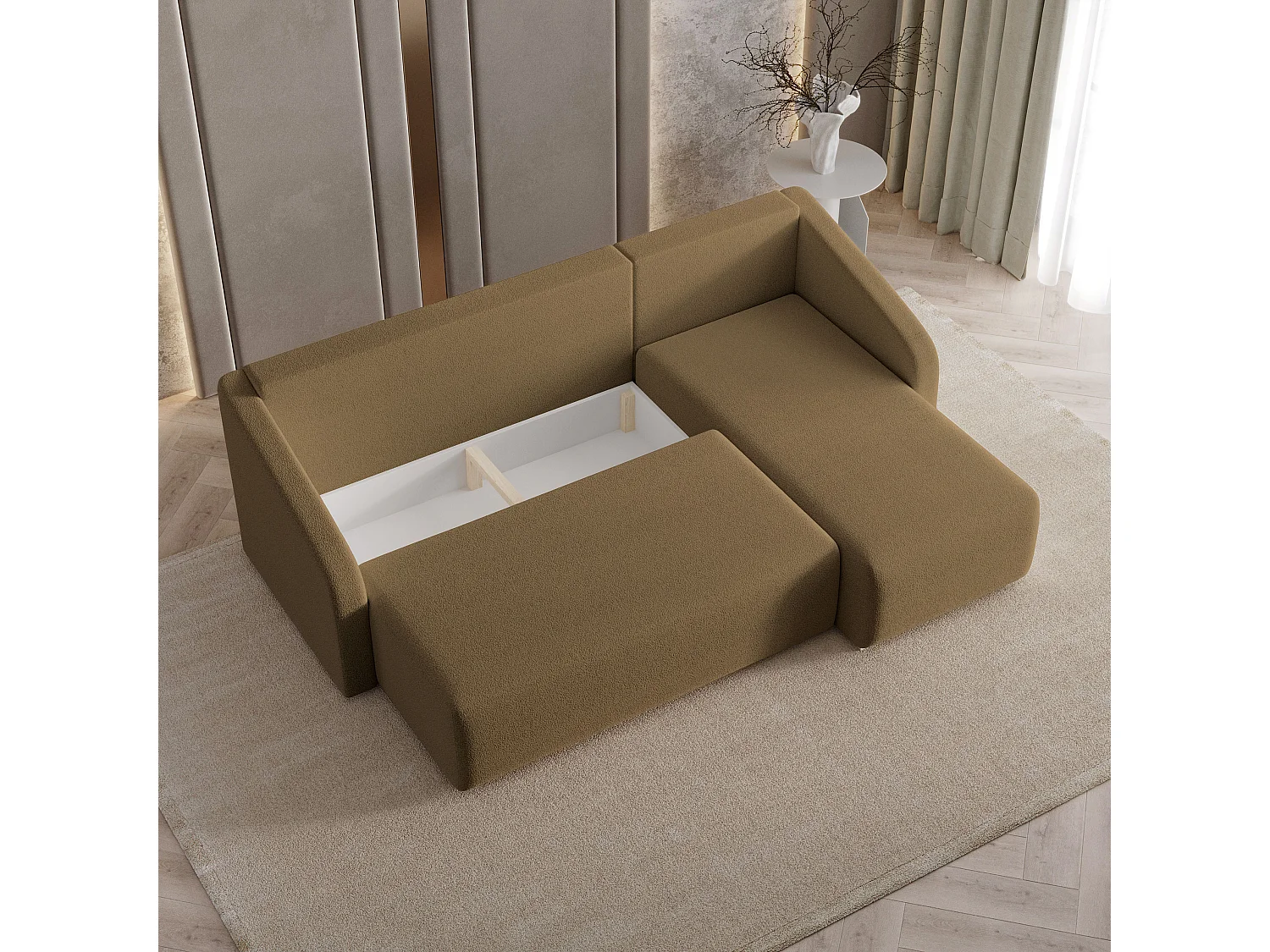 Hoekbank MARELLO van fluweel met slaapfunctie Orange