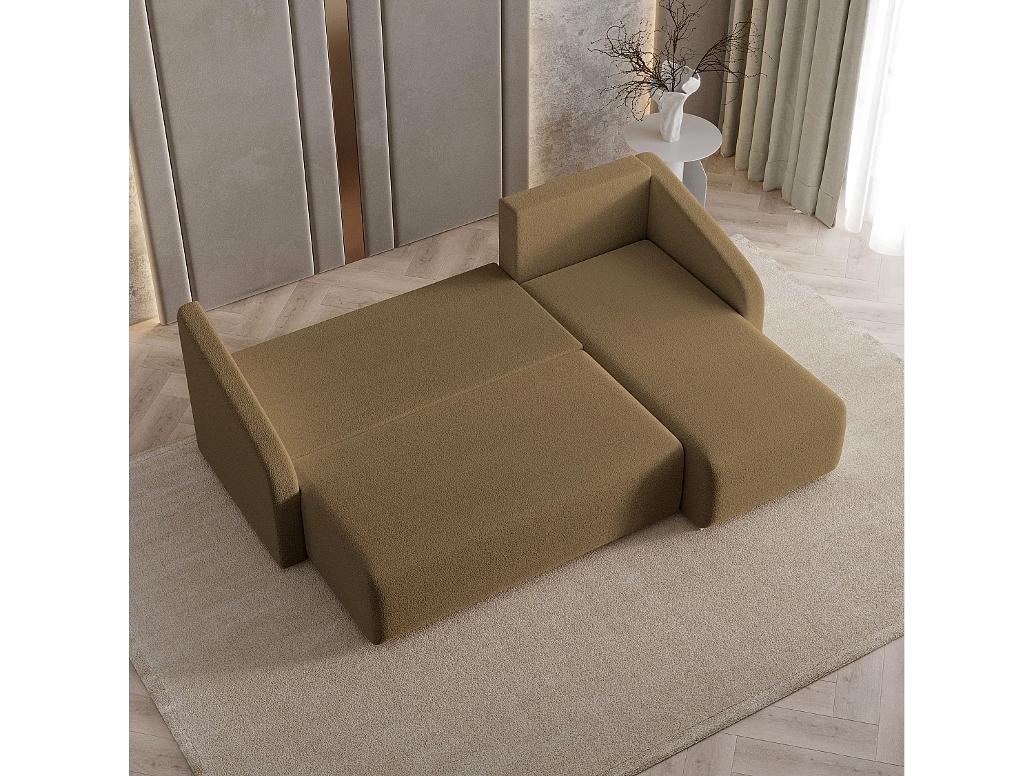 Hoekbank MARELLO van fluweel met slaapfunctie Orange