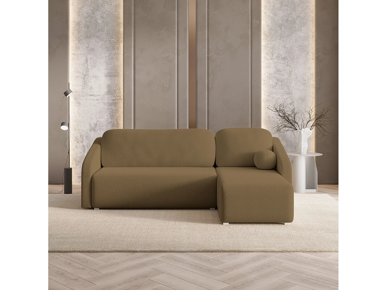 Hoekbank MARELLO van fluweel met slaapfunctie Orange