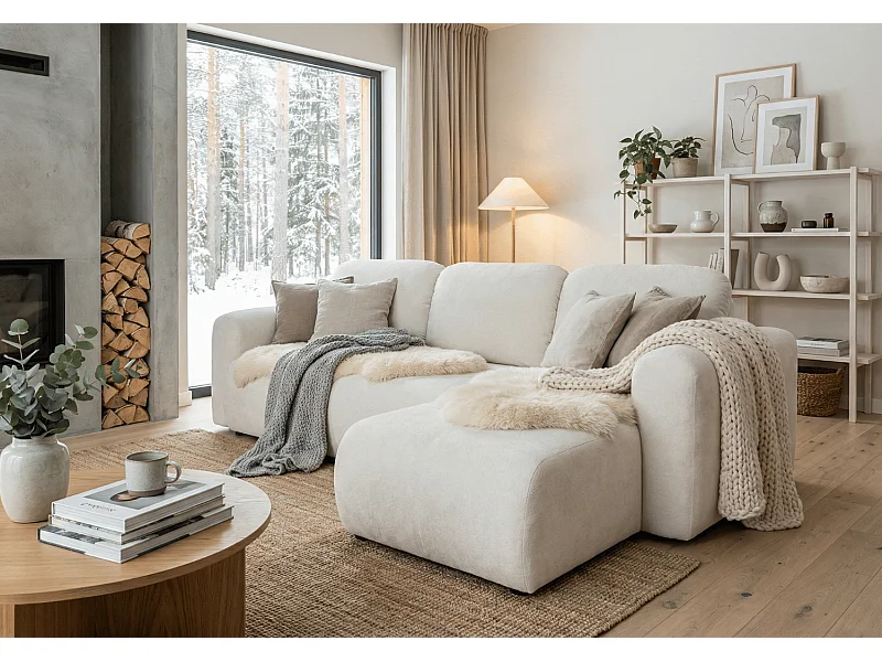 Canapé d’angle convertible élégant, version droite, BINGO L, 245 × 148 × 87 cm, en tissu Gerra 5 balnc