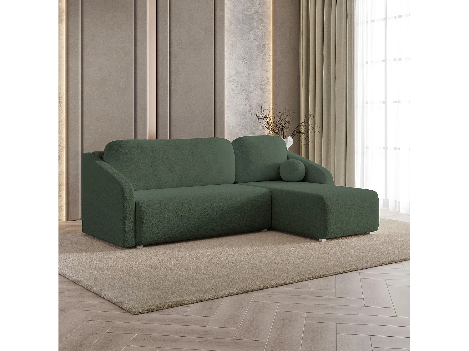 Hoekbank MARELLO van fluweel met slaapfunctie Grün