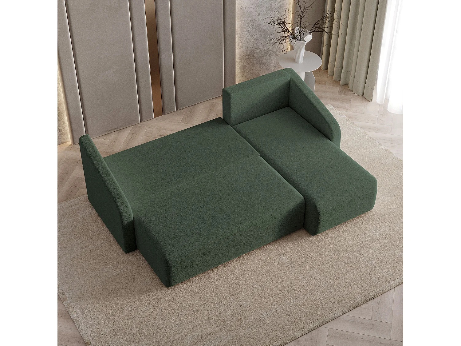Hoekbank MARELLO van fluweel met slaapfunctie Grün