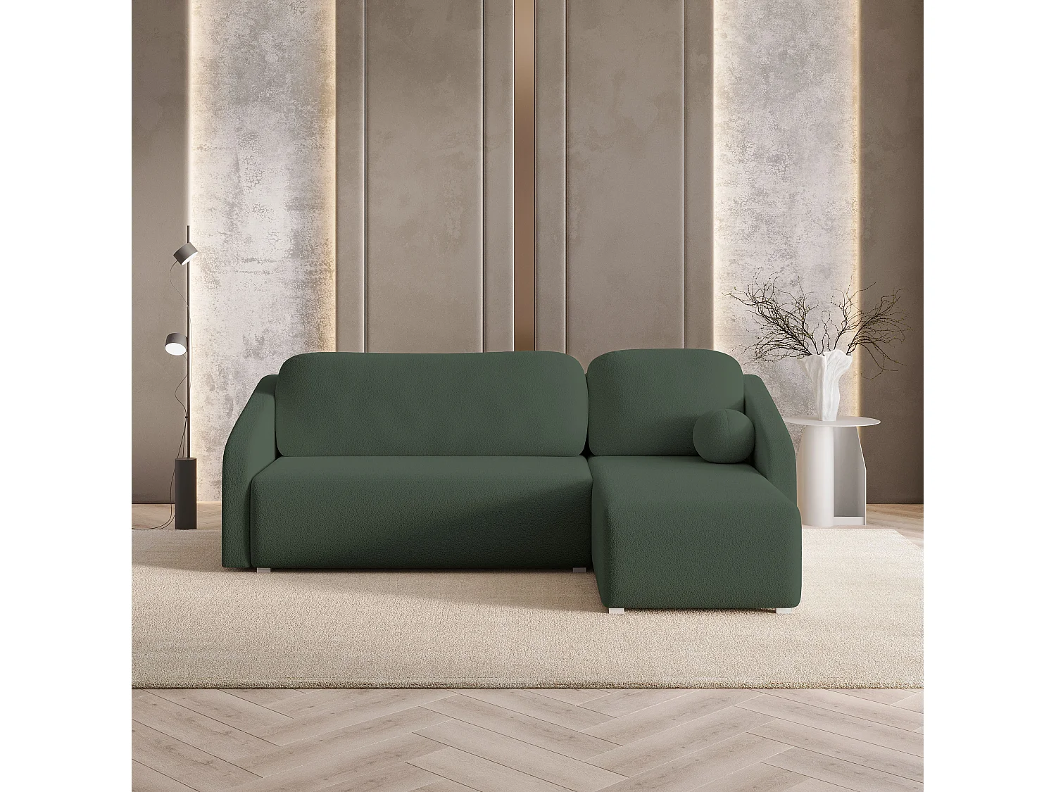 Hoekbank MARELLO van fluweel met slaapfunctie Grün