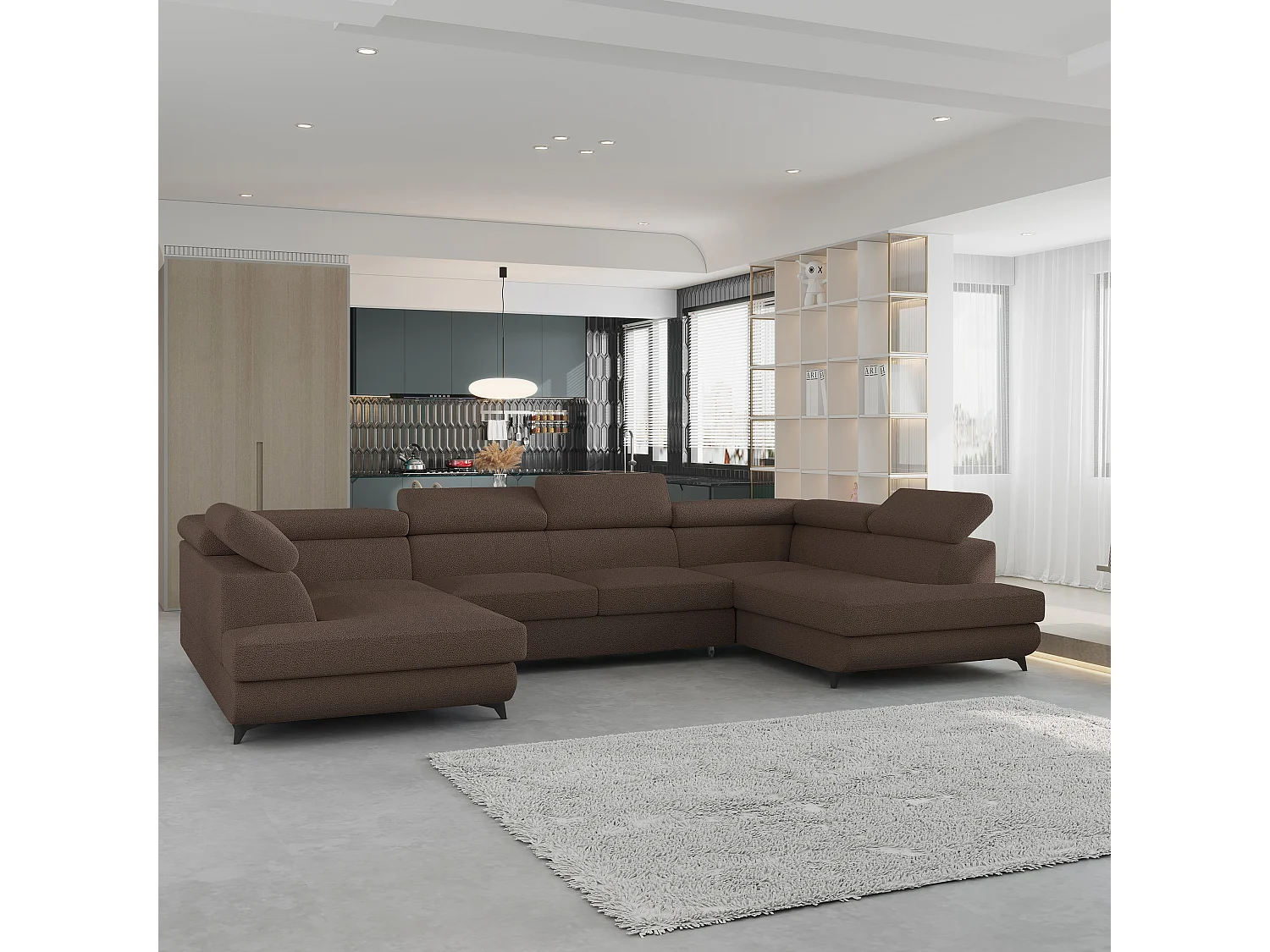 Canapé d'angle VINTESSA Marron en bouclé avec fonction de couchage