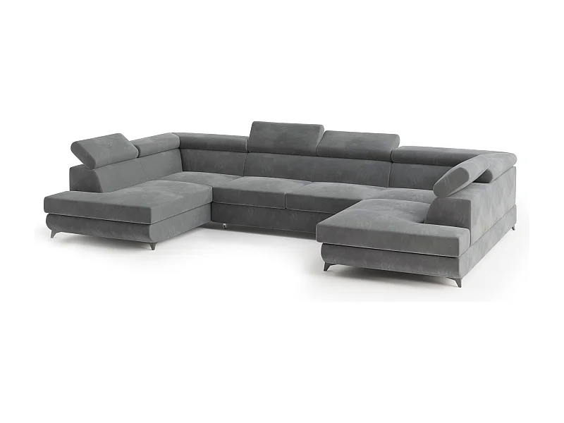 Hoekbank VINTESSA van fluweel met slaapfunctie Grau