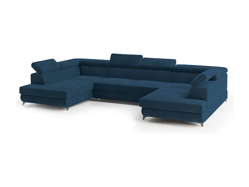 Canapé d'angle VINTESSA Bleu en velours avec fonction de couchage