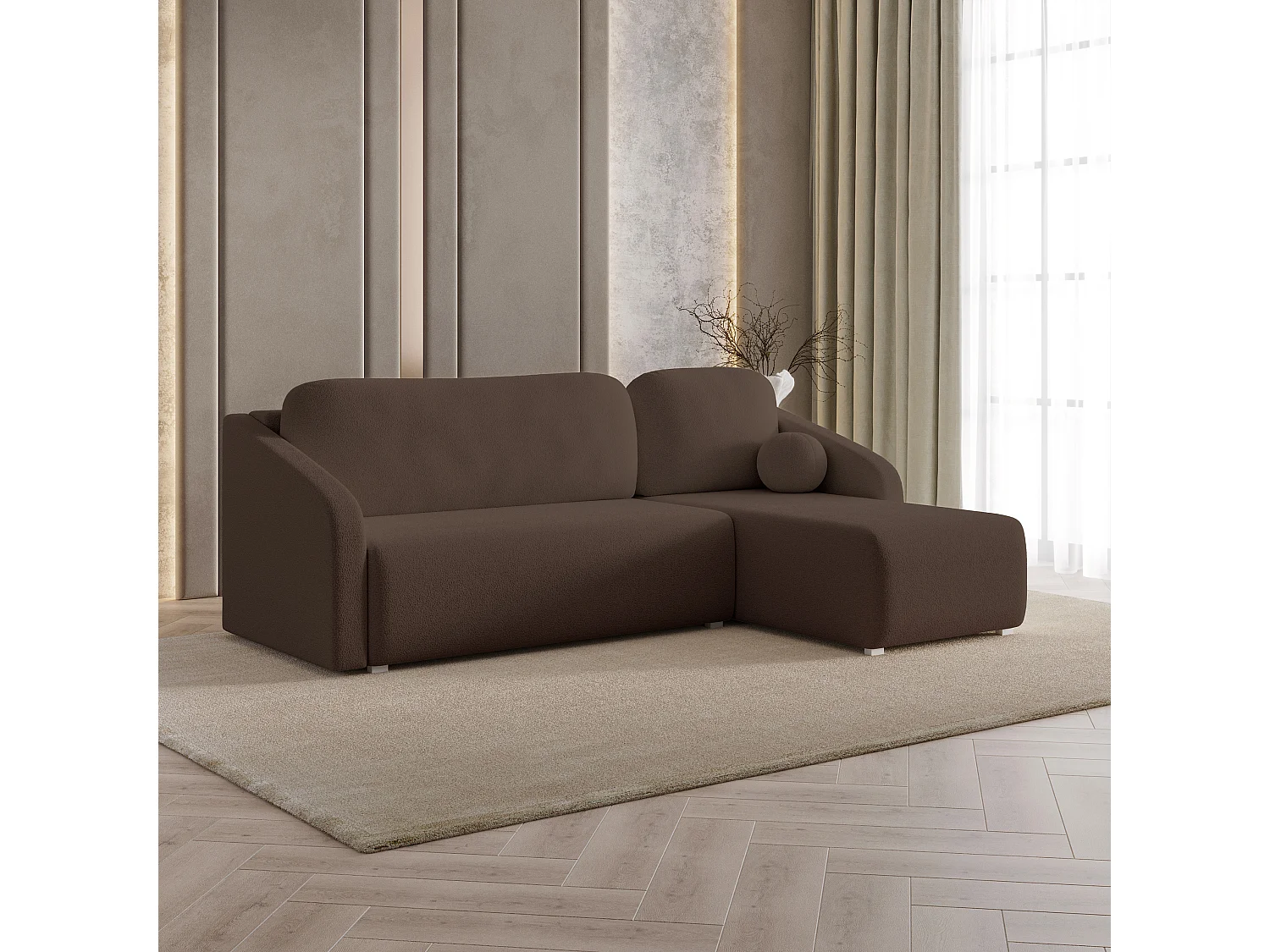 Hoekbank MARELLO van fluweel met slaapfunctie Braun