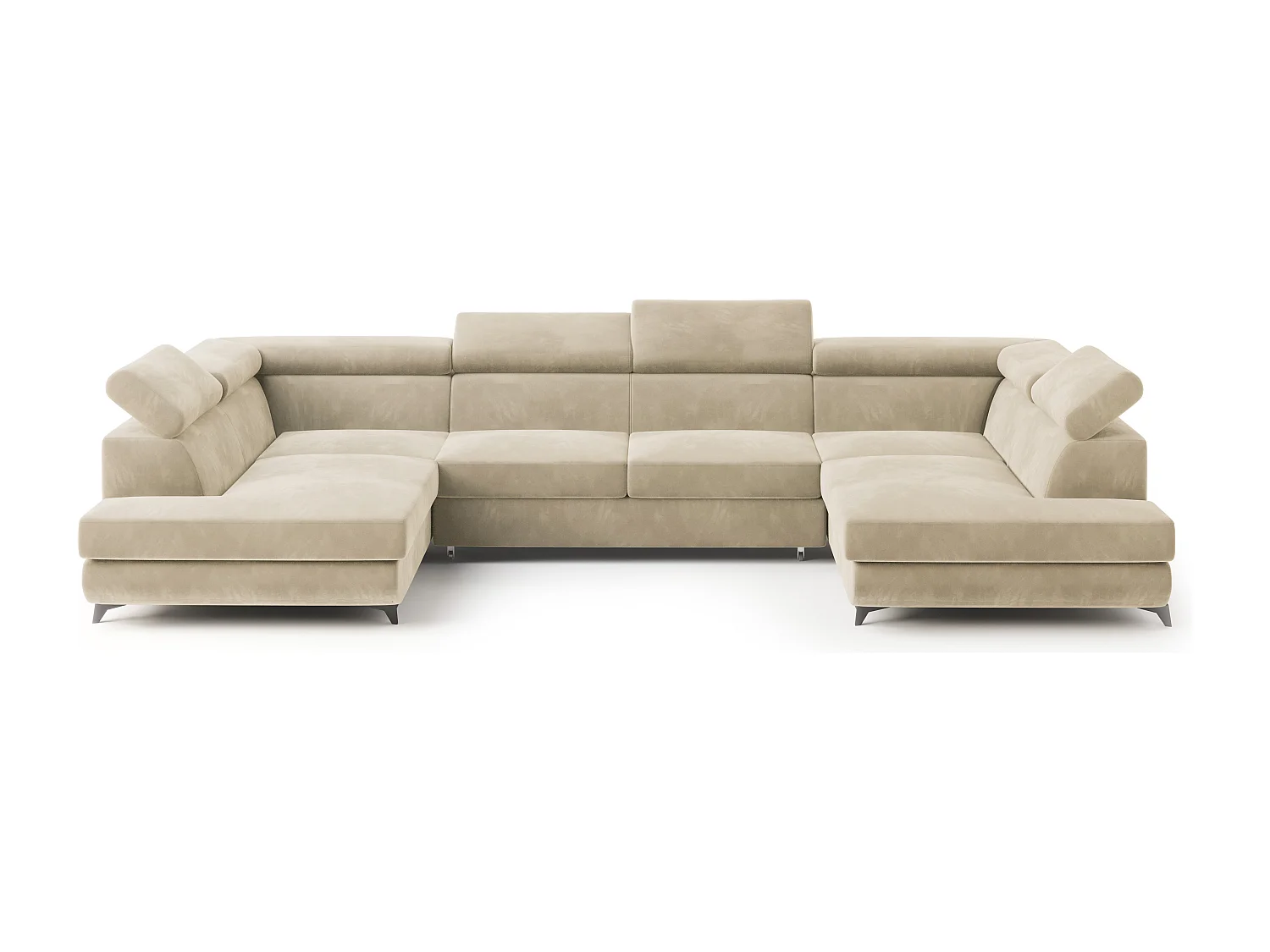 Hoekbank VINTESSA van fluweel met slaapfunctie Creme