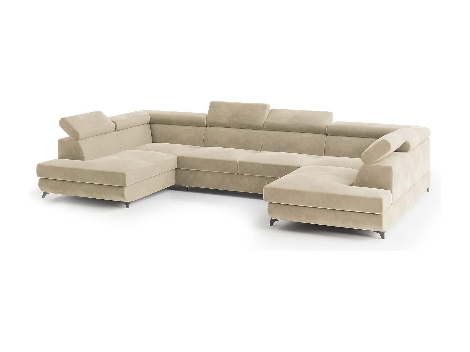 Canapé d'angle VINTESSA Crème en velours avec fonction de couchage