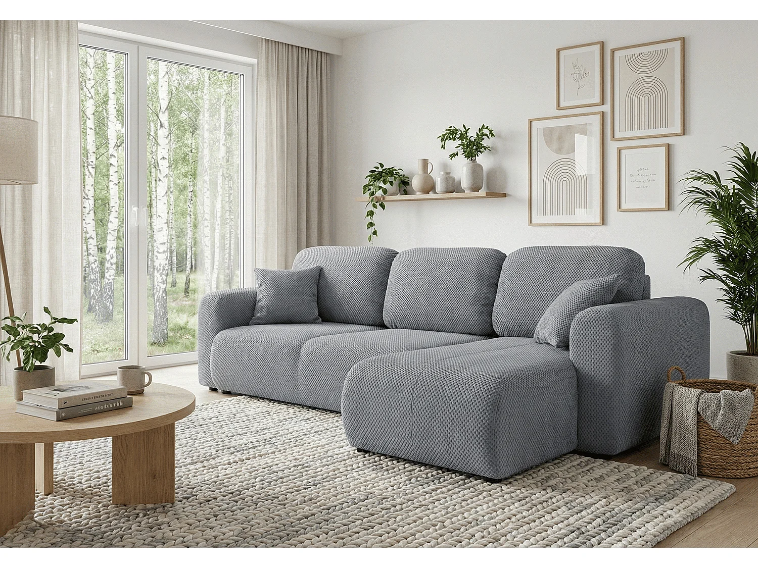 Canapé d’angle convertible élégant, version droite, BINGO L, 245 × 148 × 87 cm, en tissu Pop 14 gris