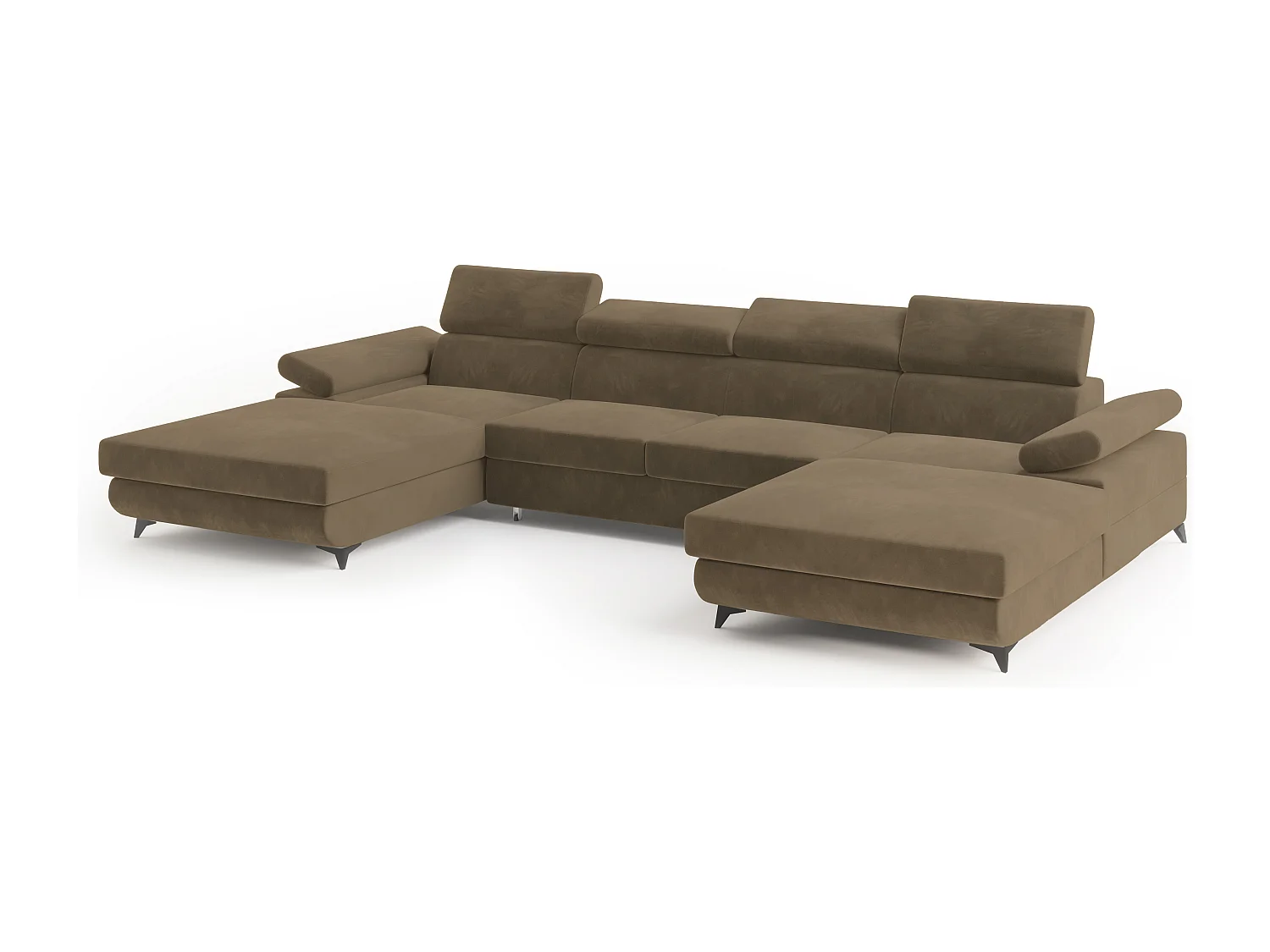 Hoekbank DETTI van fluweel met slaapfunctie Beige