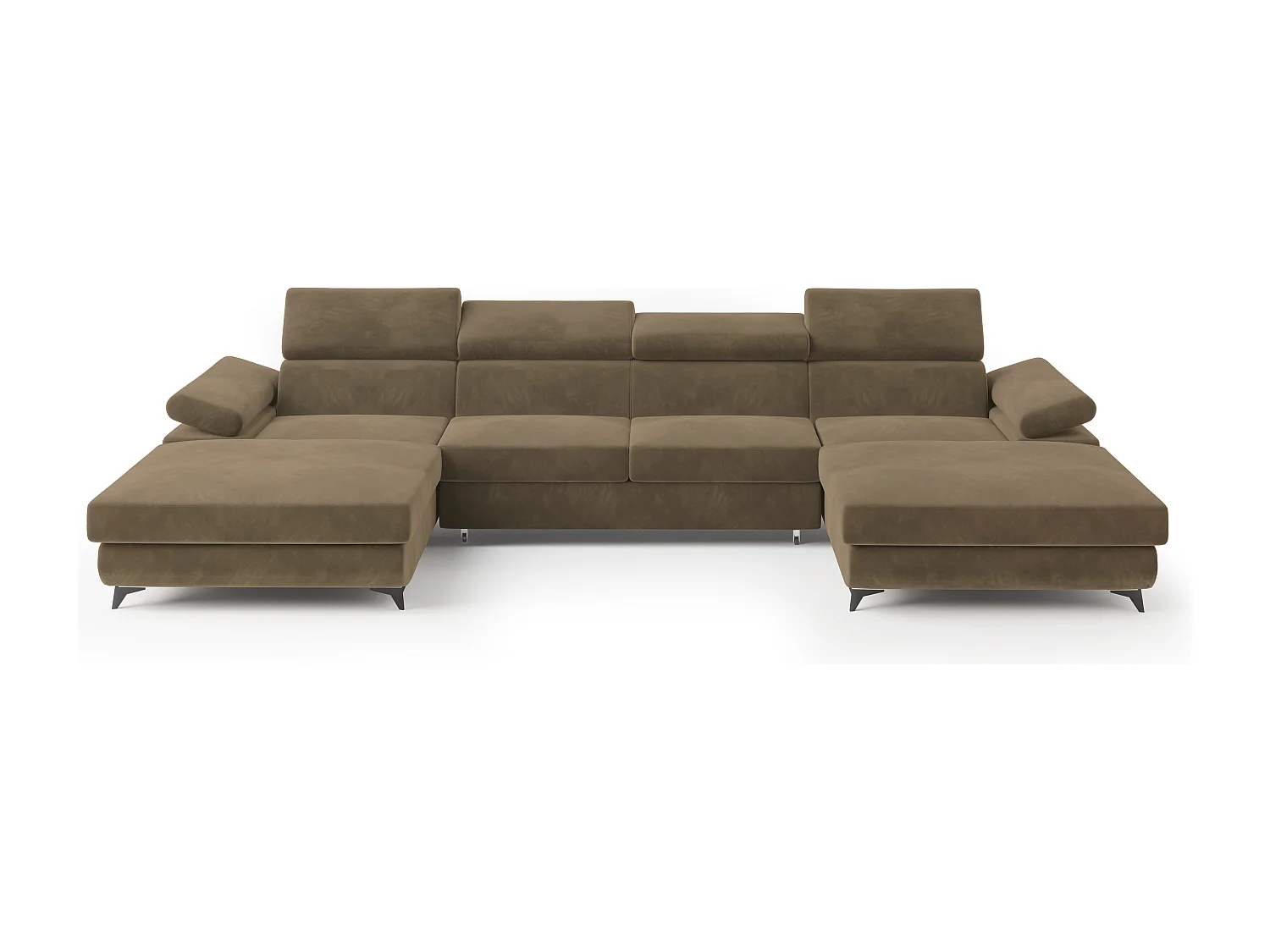 Hoekbank DETTI van fluweel met slaapfunctie Beige